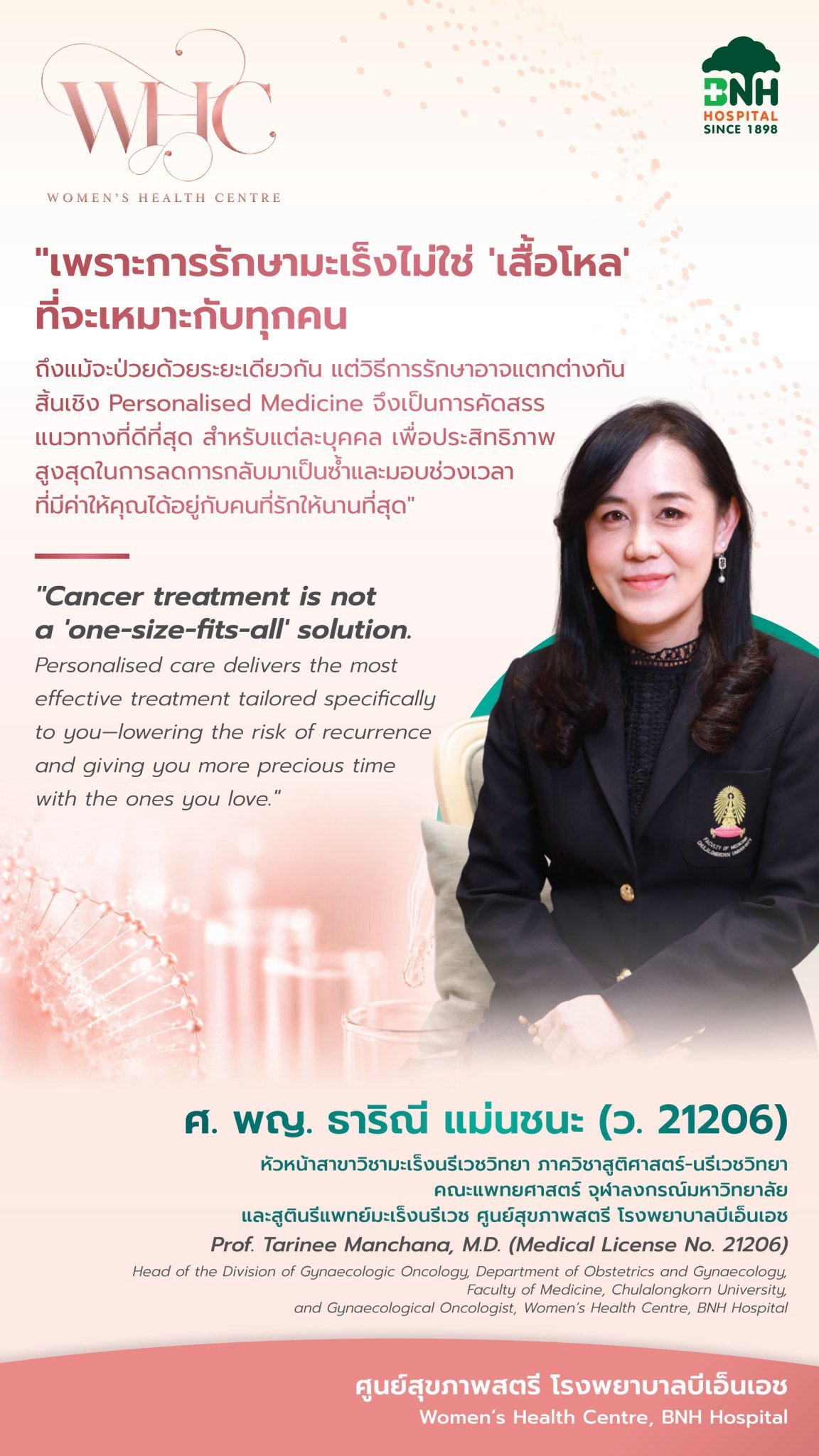 การรักษามะเร็งแบบเฉพาะบุคคล Personalised Medicine โดย ศ. พญ. ธารีณี แม่นชนะ BNH Hospital